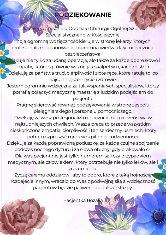 podziękowanie rozalia